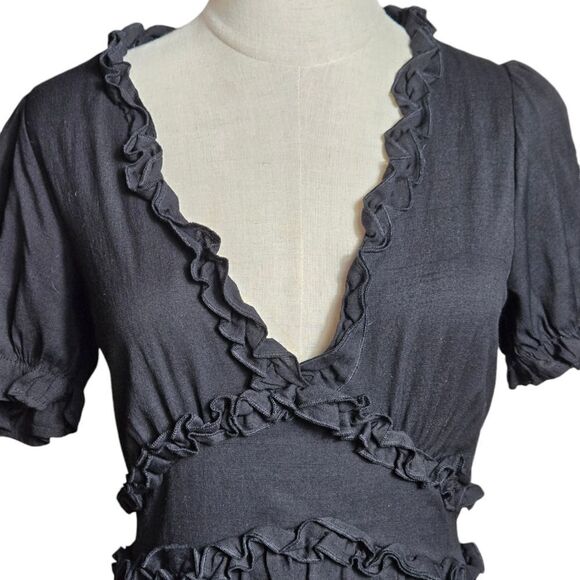 Trixxi Black Ruffled Cottage Whimsigoth Mini Dress - Picture 2 of 7